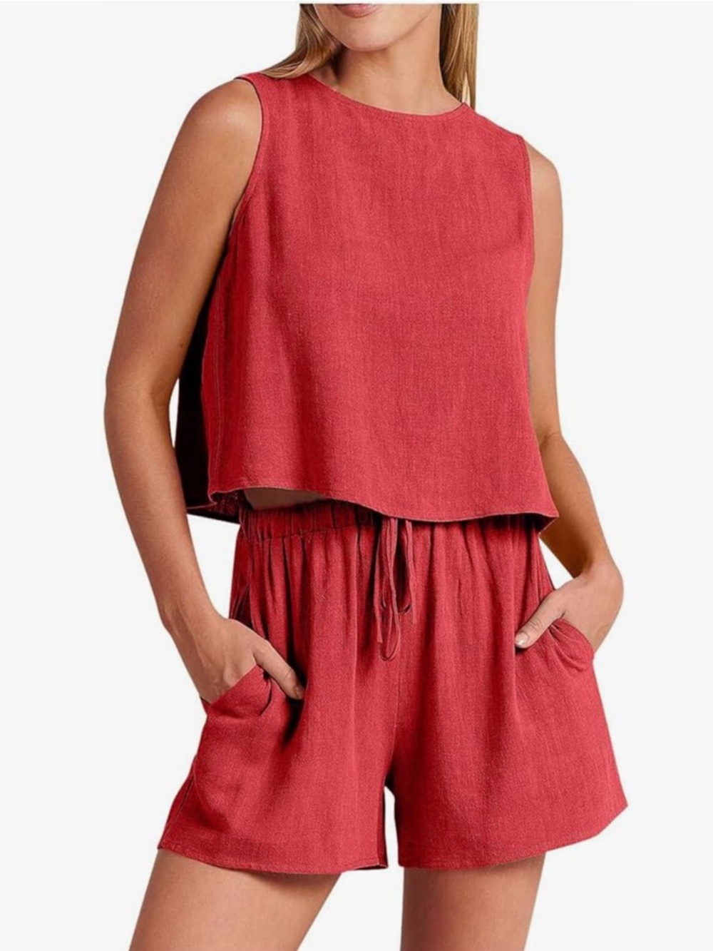 OLD NAVY Two-Piece Set with Sleeveless Crop Tank & Shorts in Cotton, Women’s XL